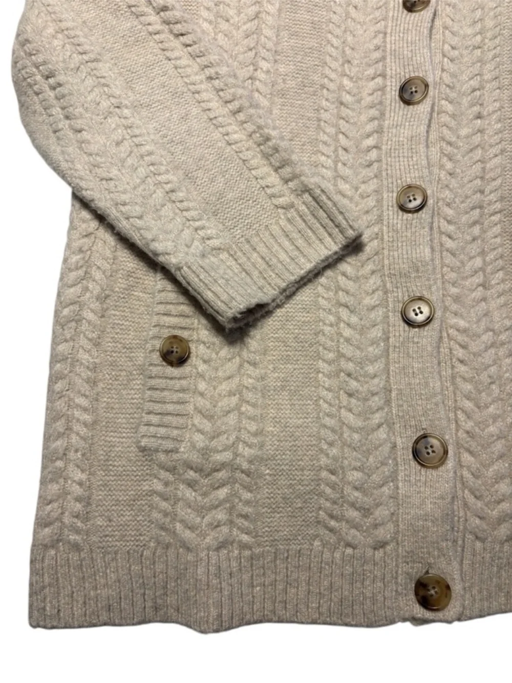 J. Crew Relaxed Cable Knit Cardigan Small Oatmeal Oversized Wool Cozy Layering